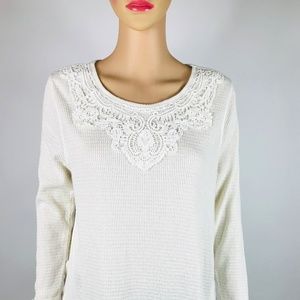 Womens Ivory Lace-Applique Top K#12